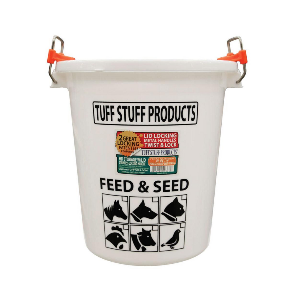 Tuff Stuff Products FS26 26 Gallon Animal Livestock Farm Feed and Seed Food  Storage Pail Drum Bucket Tub Container with Locking Lid 