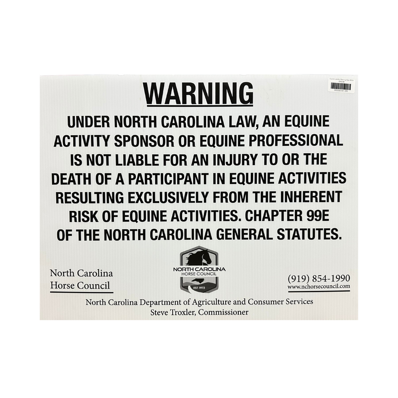 North Carolina Equine Liability Warning Sign