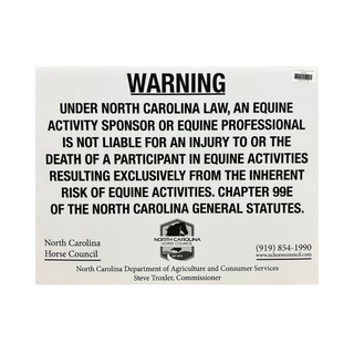 North Carolina Equine Liability Warning Sign - Pittsboro Feed