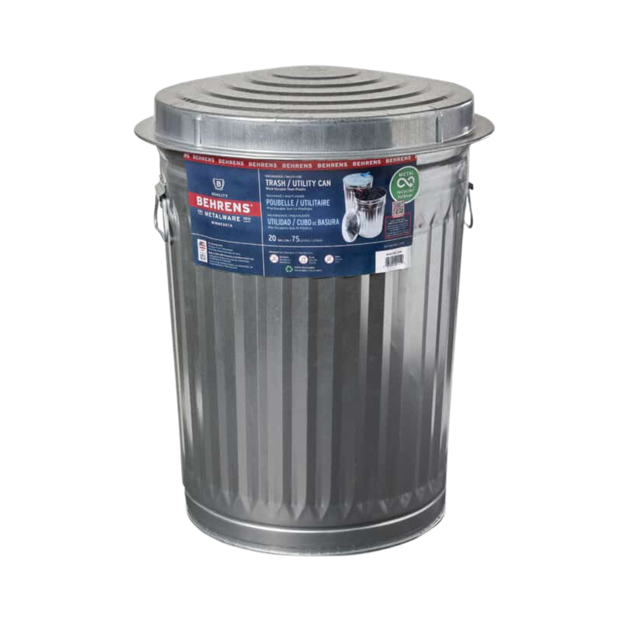 Galvanized Steel Trash Can with Lid